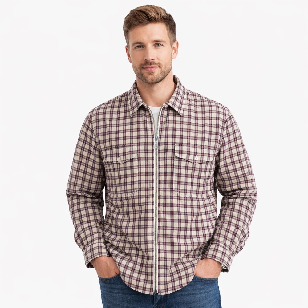 Flanell Plaid Zip-Up Shirt Jacket – Mens M – 100% Cotton – Like New